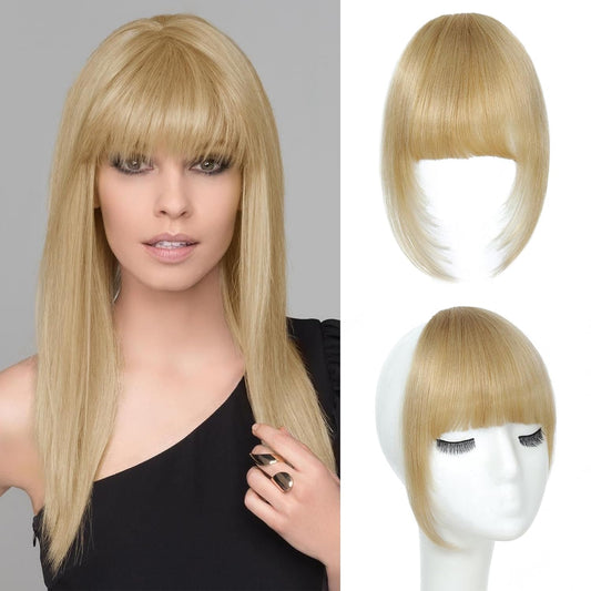 Clip In Bangs for Women, Blonde French Bangs Hair Clip with Temples, 100% Real Human Hair Layered Curved Fringe for Halloween and Daily Use(Blonde, French Bangs)