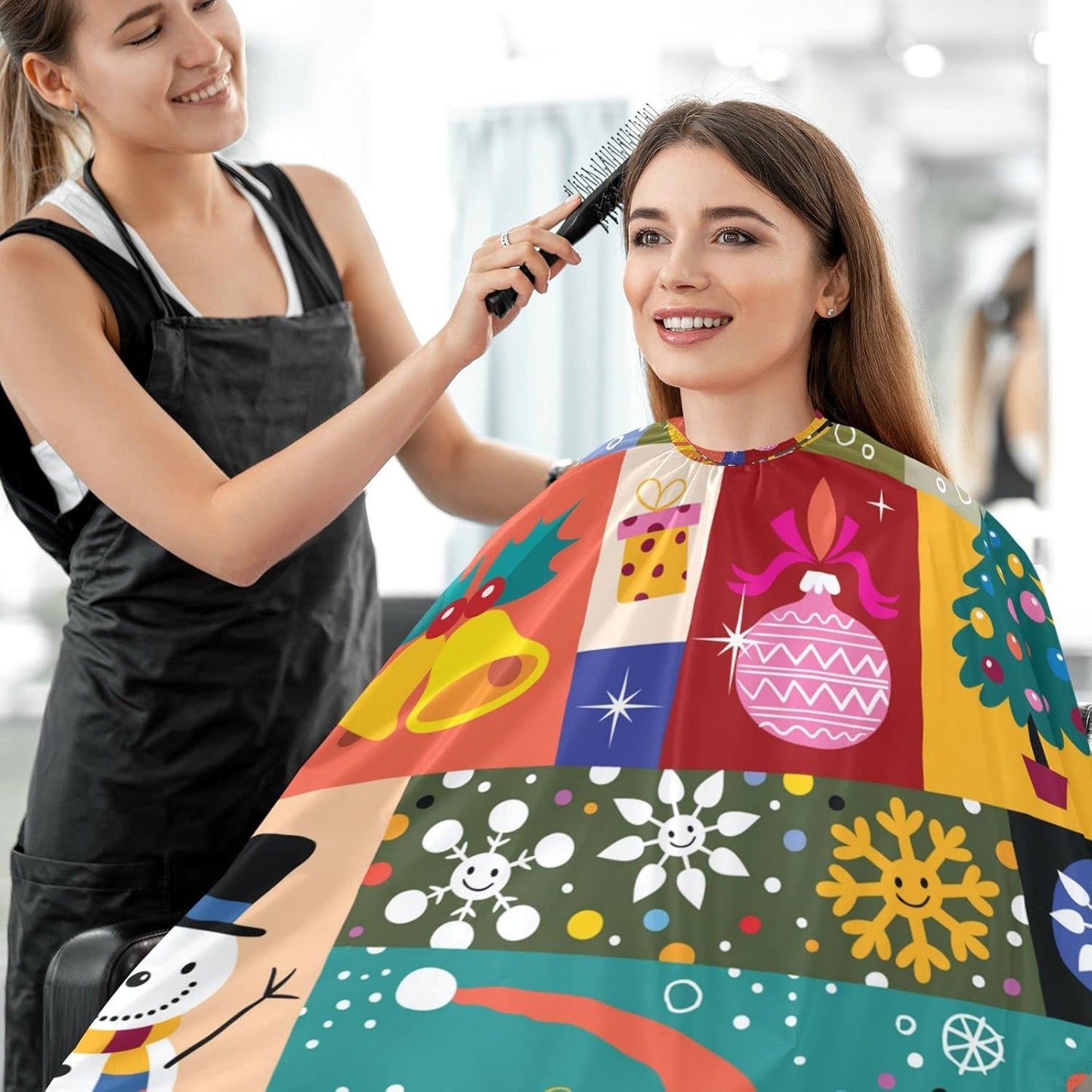 visesunny Barber Cape Christmas Stylish Pattern Polyester Hair Cutting Salon Cape Apron Anti-Static Haircut Water-Resistant Shaving Cloth Beard Shaving Bib Hairdressing Cape