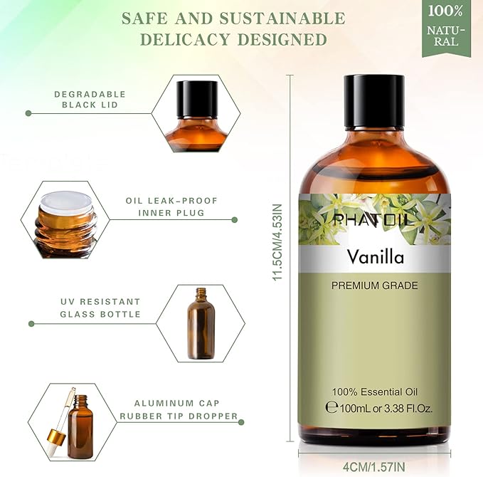 Vanilla Essential Oil 100ML, Vanilla Essential Oils for Diffuser, Humidifier, Aromatherapy, Sleep, Relax