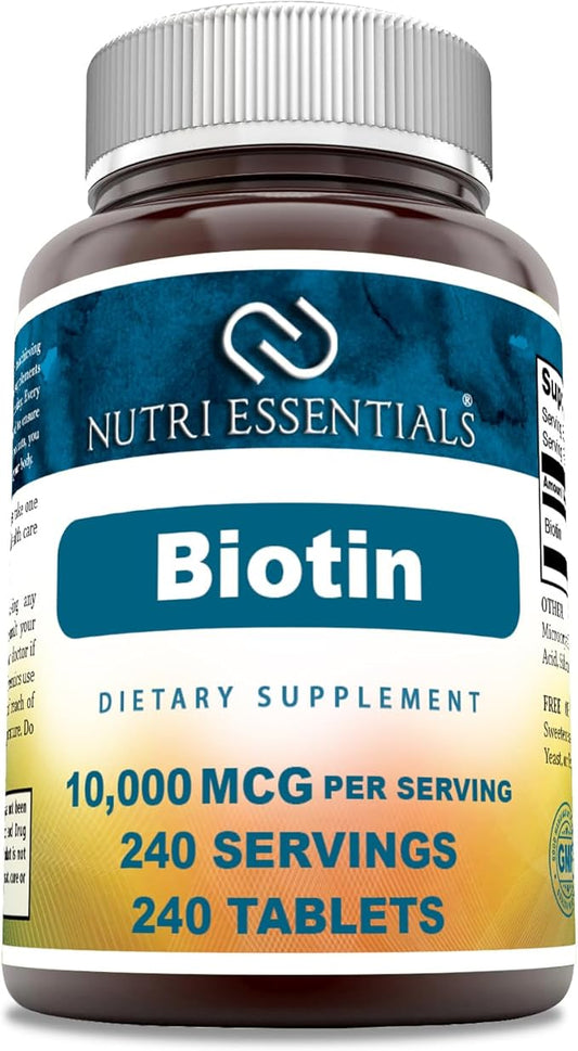 Biotin (Vitamin B7) 10,000 mcg Supplement | 240 Tablets | Non-GMO | Gluten Free | Made in USA