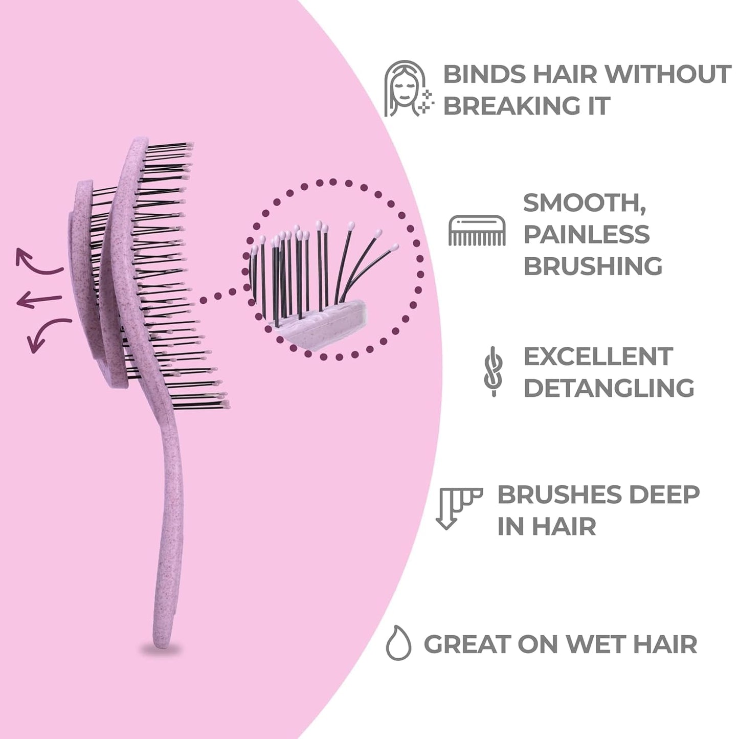 Ninabella Detangle Hair Brush for Women & Men - Does not Pull - Straightening Brushes for Straight & Curly Hair - Unique Spiral Detangling Hairbrush - Pink