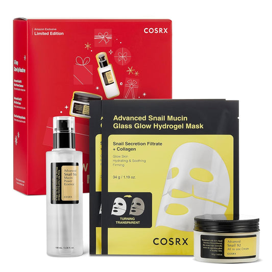 COSRX Snail Mucin Limited Holiday Gift Set with Snail Mucin Repairing Serum, Moisturizer & Collagen Face Mask, Korean Skin Care Set, Stocking stuffers, Self Care Gifts, Amazon Exclusive