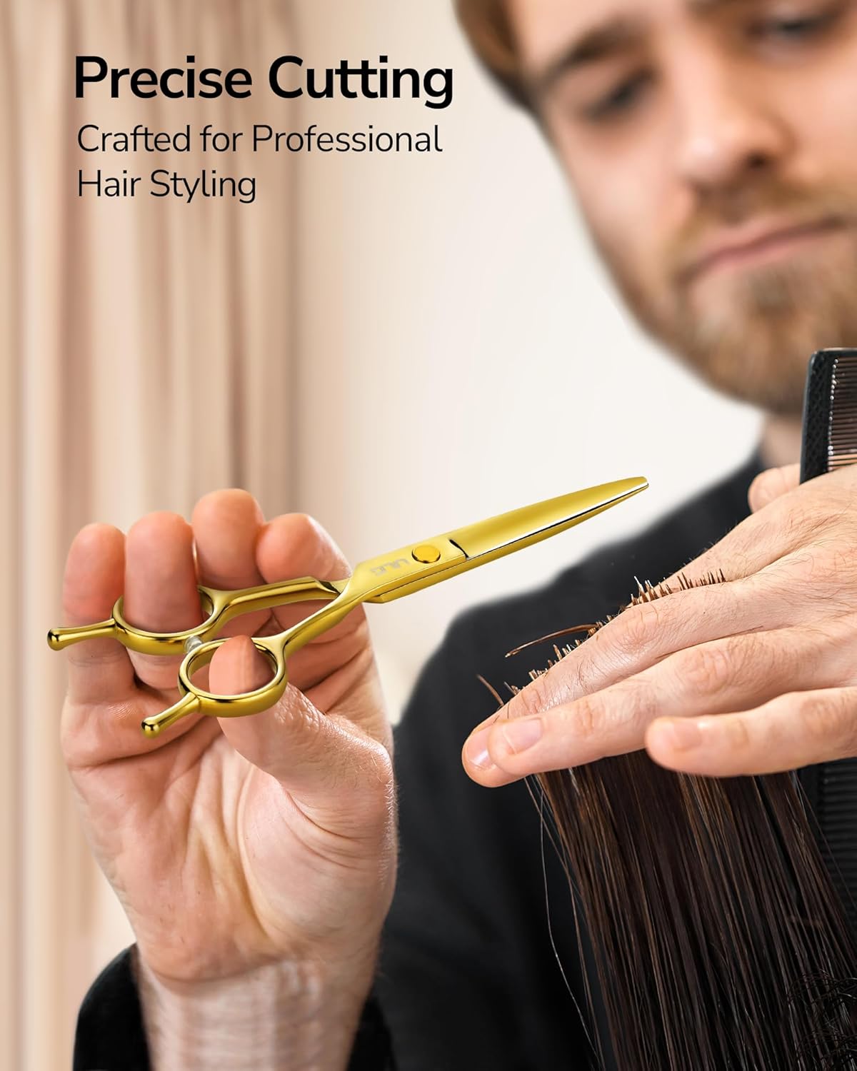 ULG Professional Hair Cutting Scissors 6.5 Inch – Sharp Barber Shears, Stainless Steel Symmetrical Salon Haircut Scissors for Women, Men, Kids, Gloss Paint Finish, Golden