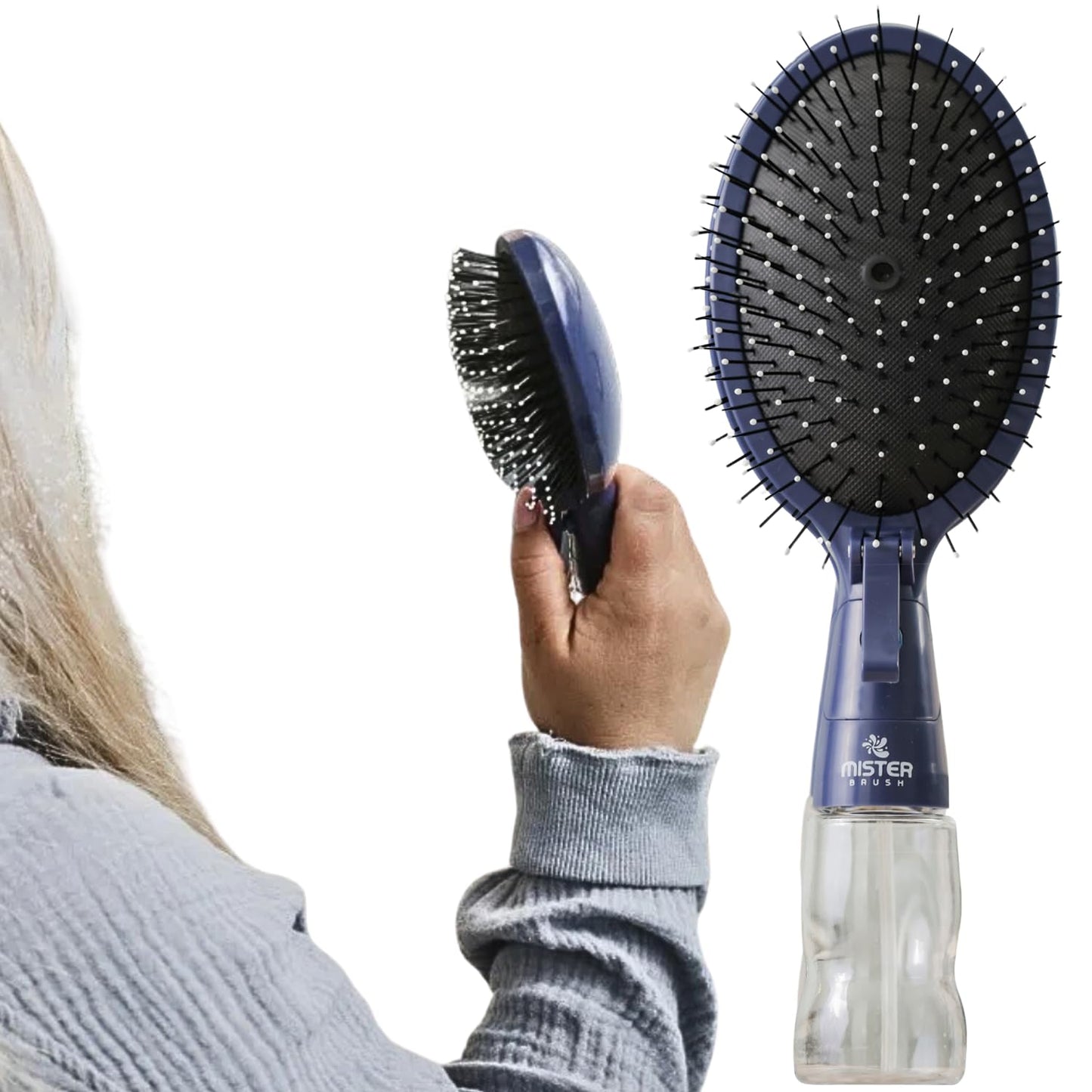 Navy All in One Brush + Mister - 2 in 1 - Detangling Brush - No More Hair Hassle