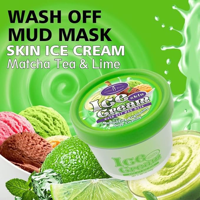 AICHUN BEAUTY Ice Cream Facial Wash Off Mud Mask Oil-Control Deep Cleaning Moisturizing Exfoliation Blackhead Skin Care 100g 3.38FL. OZ (MATCHA TEA & LIME)