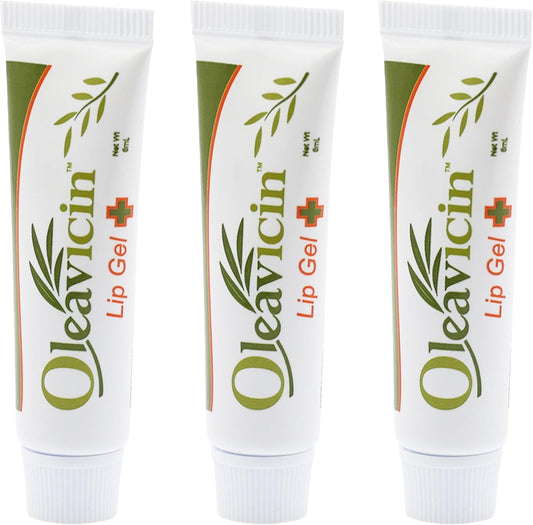 Lip Gel – Natural Cold Sore & Fever Blister Treatment with Organic Olive Leaf – Fast-Acting Relief – 1.3oz (3.8) - 3 Pack