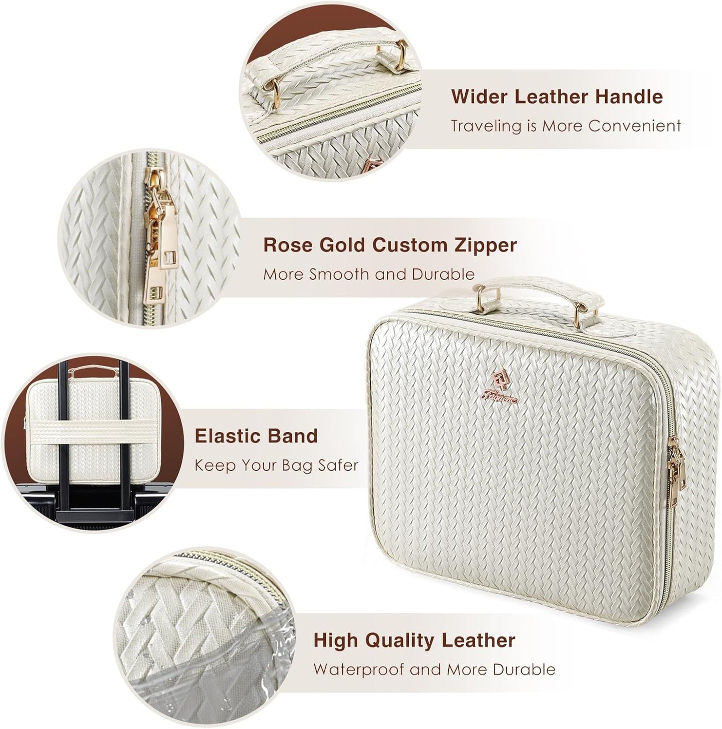 Makeup Bag with LED Lighted Mirror 12.2 IN Travel Makeup Bag Adjustable Brightness in 3 Colors Cosmetic Organizer Artist Storage Bag with Dividers Brush Holder Bag Vanity Beige