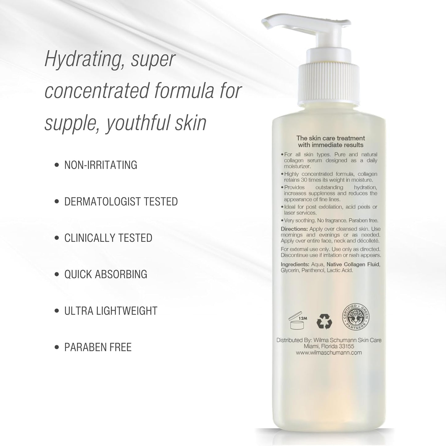 WILMA SCHUMANN Collagen Hydrating Serum, Face Serum, Collagen for Women, 8 oz