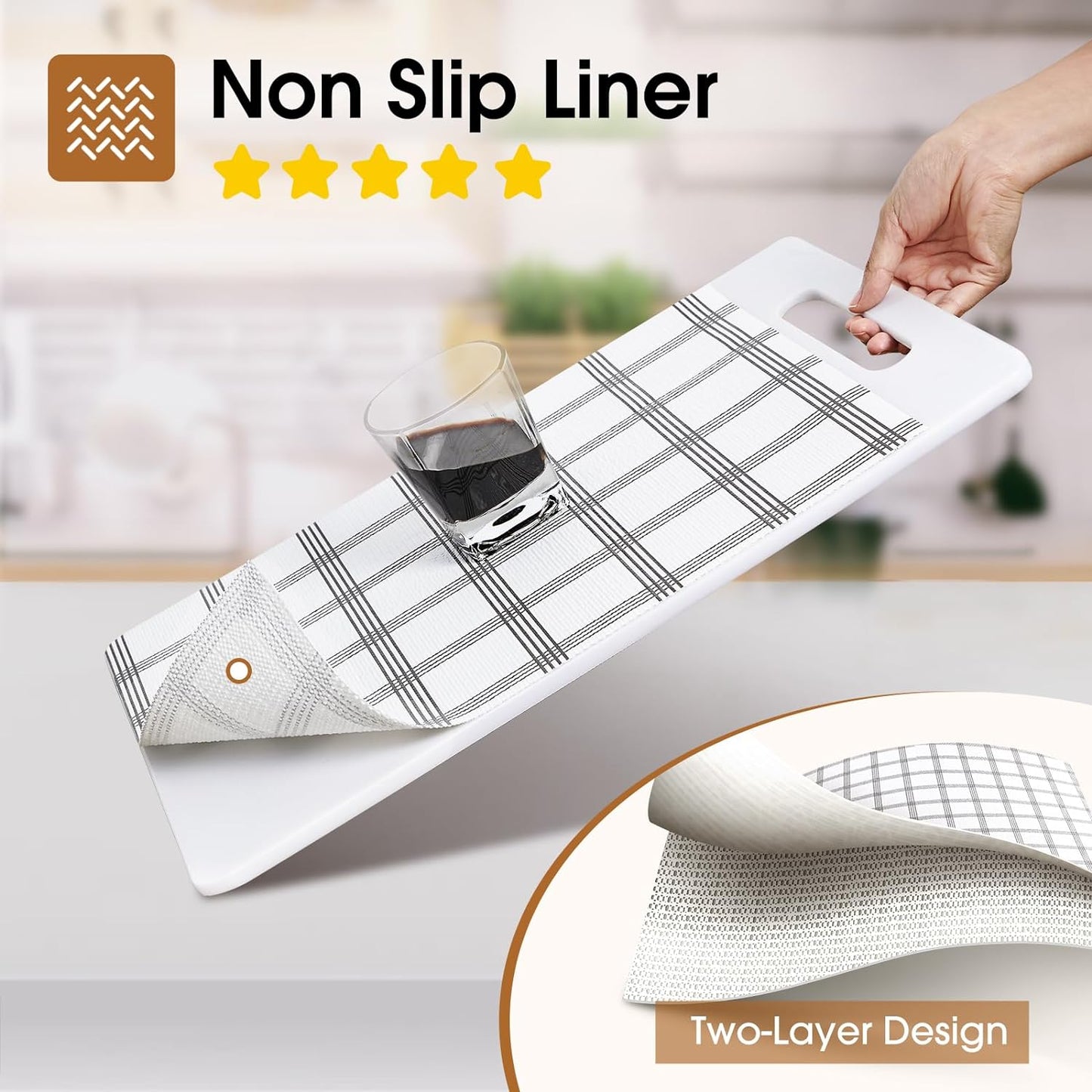 Beautysaid Shelf and Drawer Liner for Kitchen Cabinet, Non Adhesive Non Slip Shelf Paper Waterproof Washable Thickened for Dresser Pantry Shelve Bathroom Protector Liner(Plaid,12 in x 30FT)