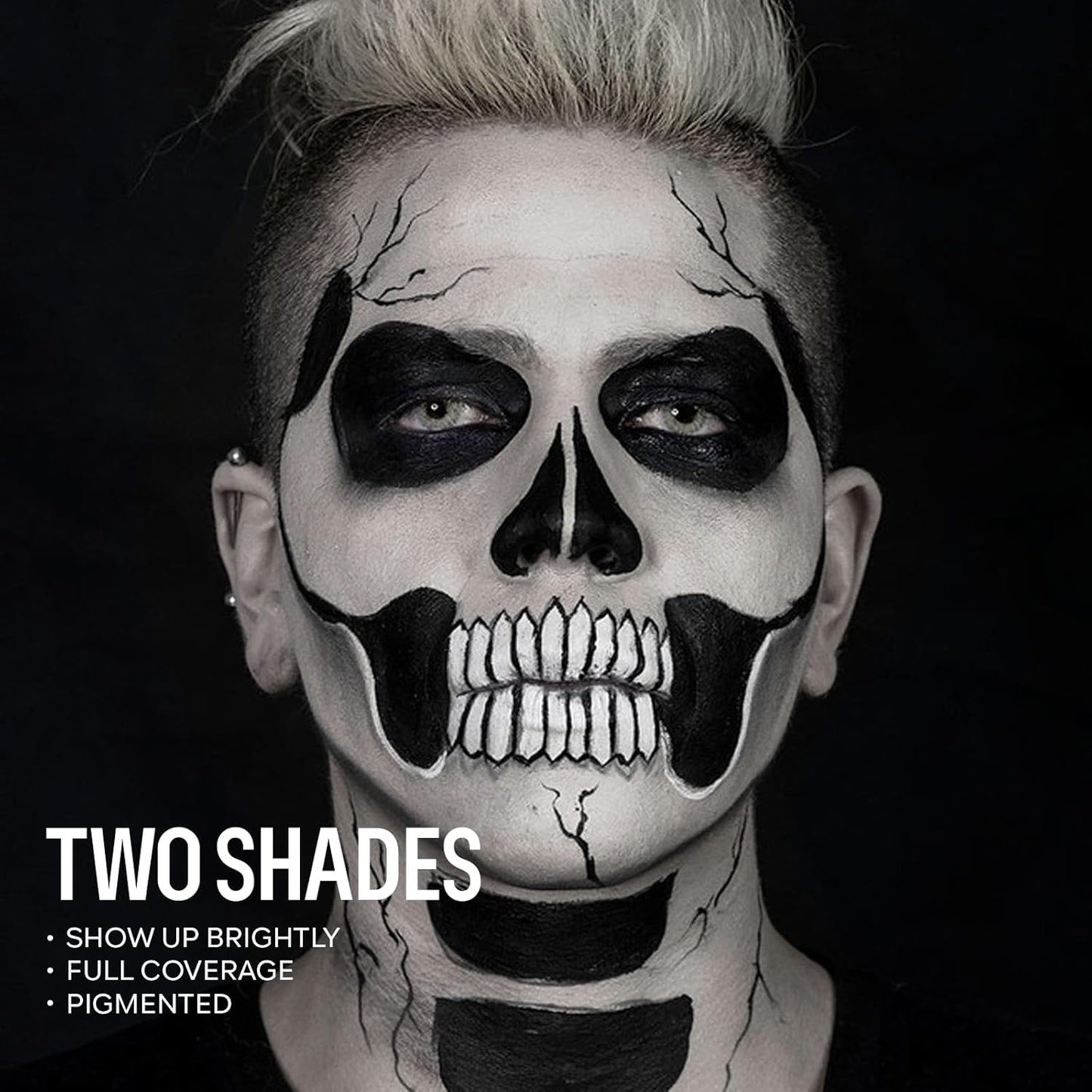 Black White Face Body Paint Makeup Foundation 30g, Water Activated Cream to Powder Face Body Paint Makeup for Halloween Costume Cosplay Theater Stage Dress-Up Makeup, Matte Non Toxic