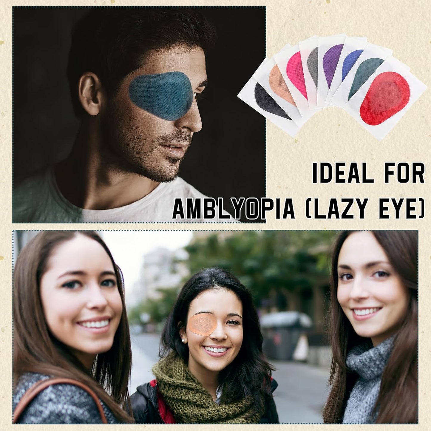 Panitay 40 Pcs Adhesive Eye Patches for Adults Disposable Breathable Medical Eye Patch for Amblyopia Lazy Latex Free Adhesive Bandages for Men(3.3 x 2.3 Inch,Multicolor)