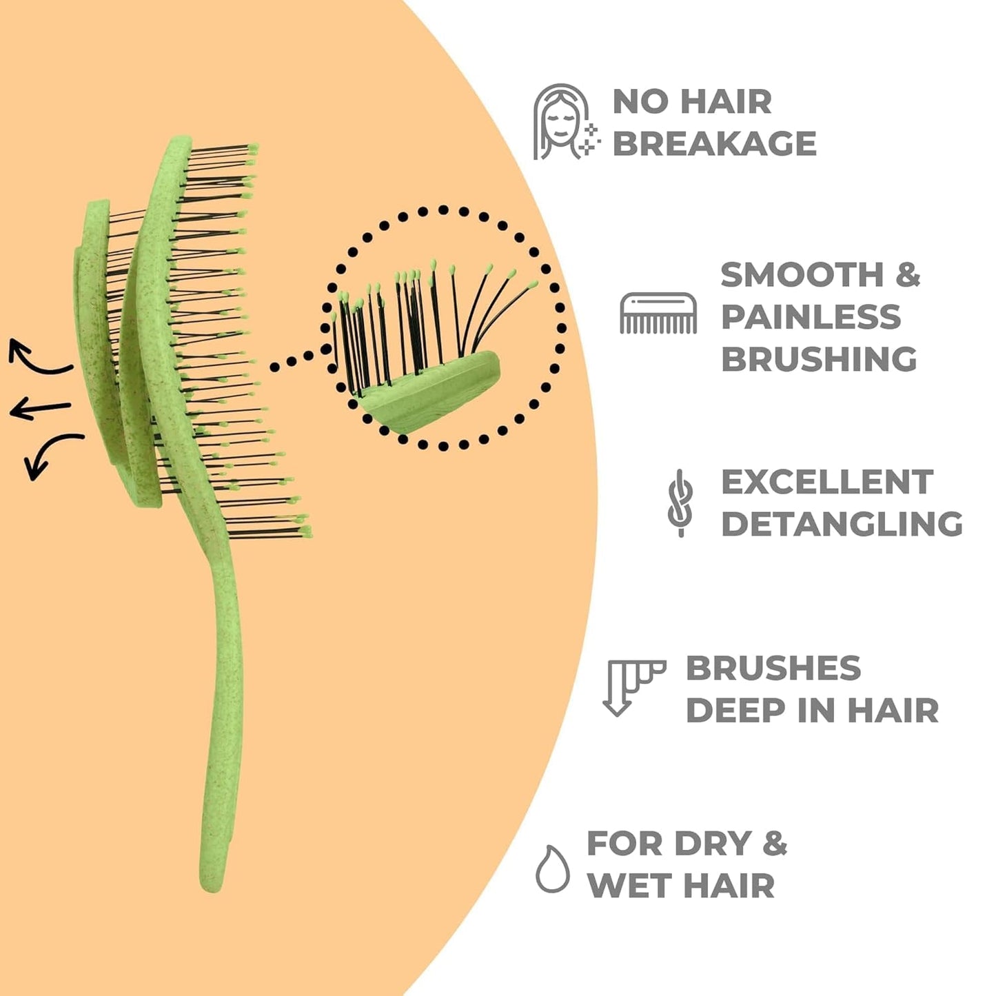 Ninabella Detangle Hair Brush for Women & Men - Does not Pull - Straightening Brushes for Straight & Curly Hair - Unique Spiral Detangling Hairbrush - Lime Green