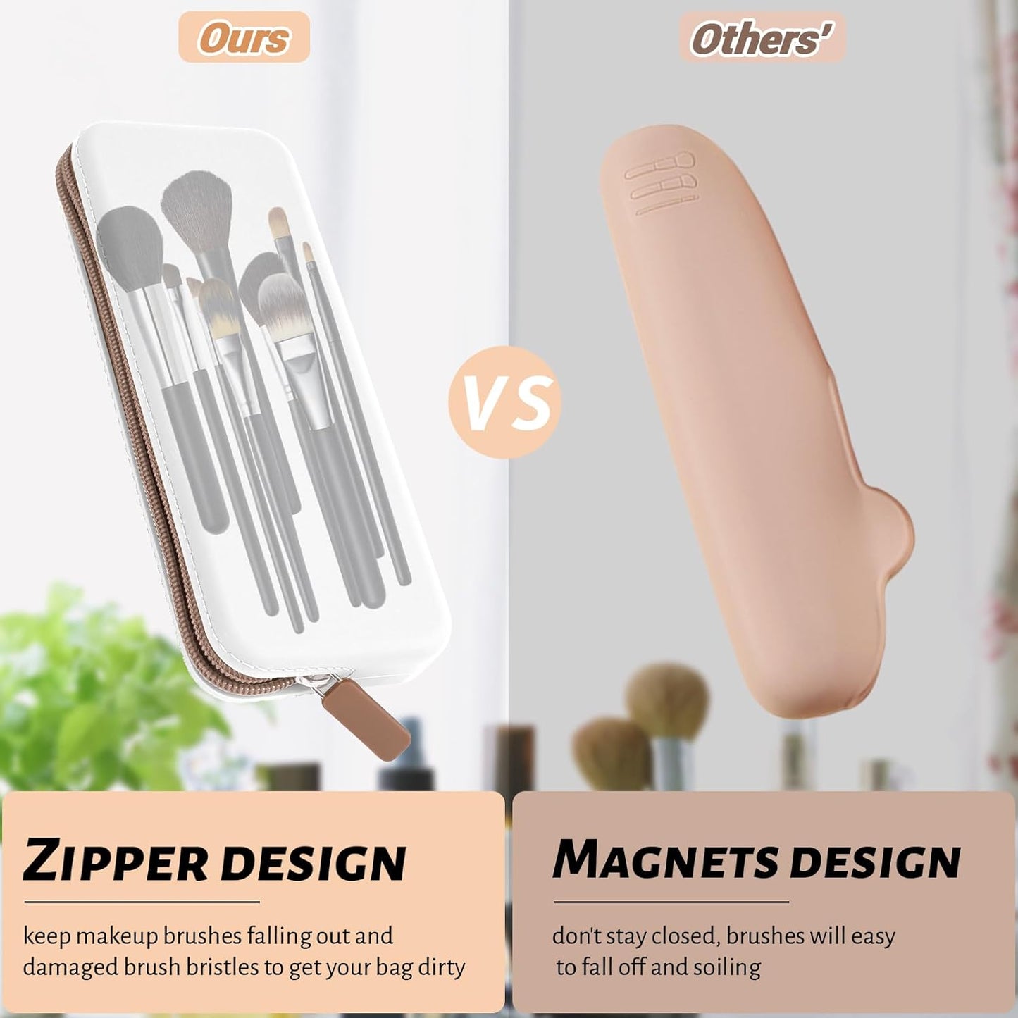 Sakolla Travel Makeup Brush Holder, Silicone Makeup Brush Bag with Zipper Closure, Makeup Brushes Organizer Case Washable Makeup Pouch Holder Case for Daily, Work, Essentials (White)