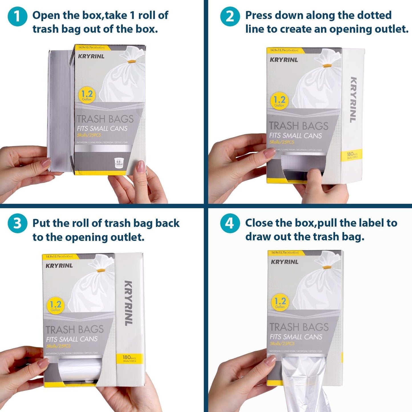 1.2 Gallon Flap-Tie Mini Trash Bags 125 Count Small, Leak Proof and Tear Resistant Garbage Bags for Bathroom, Kitchen, Office, Car, and Travel Durable Plastic Bin Liners, Clear