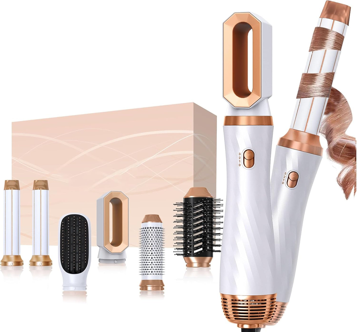 6 in 1 Hair Dryer Brush, Upgrade Detachable Blow Dryer Brush Air Styler Wrap Air Curler, Curly Twist Hot Curling Iron, Negative Ion Blow Dryer Hot Styler, Travel Hair Styling Tool