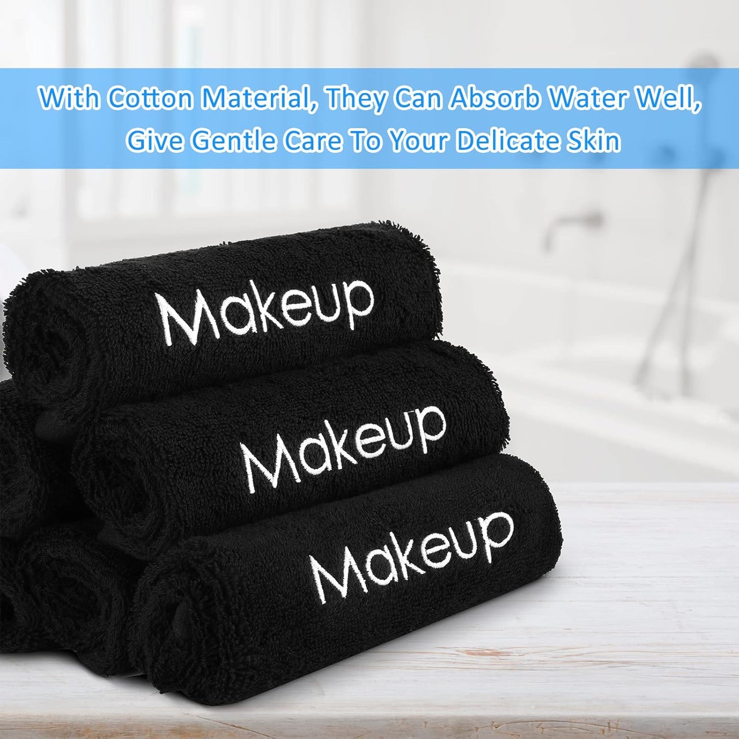 Panelee 13 Inch Makeup Washcloths Black Makeup Towels Cotton Face Wash Cloths Bulk Facial Remover Cleansing Towels Soft Cosmetic Water Absorbent for Women Hand Skin Care(12 Pcs)
