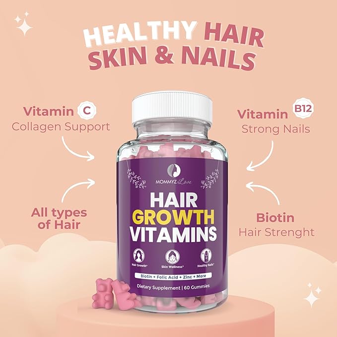 Postpartum Hair Growth Vitamins Plus Apple Cider Vinegar Gummies with Folate and Vitamin B12 - Nourishing Support for New Moms' Weight Management, Healthy Digestion