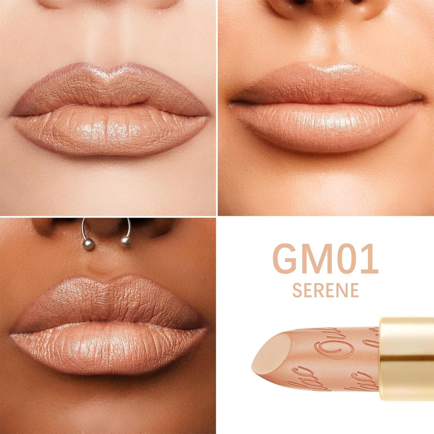 Oulac Matte Nude Lipstick with Glow Metallic Finish - Vegan Lipstick for Women, Creamy Texture, Hydrating Clean Beauty Formula, High-End Magnetic Hook Design, GM01 Serene