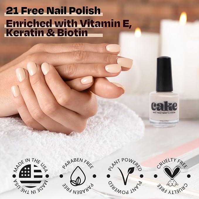 Nail Strengthener & Nail Polish Duo, Nail Repair for Damaged Nails, Nail Hardener & Growth, Non Toxic, Professional Applicator Brush, Keratin Enriched (See You Latte) - CAKE Power Boost (1 fl oz)