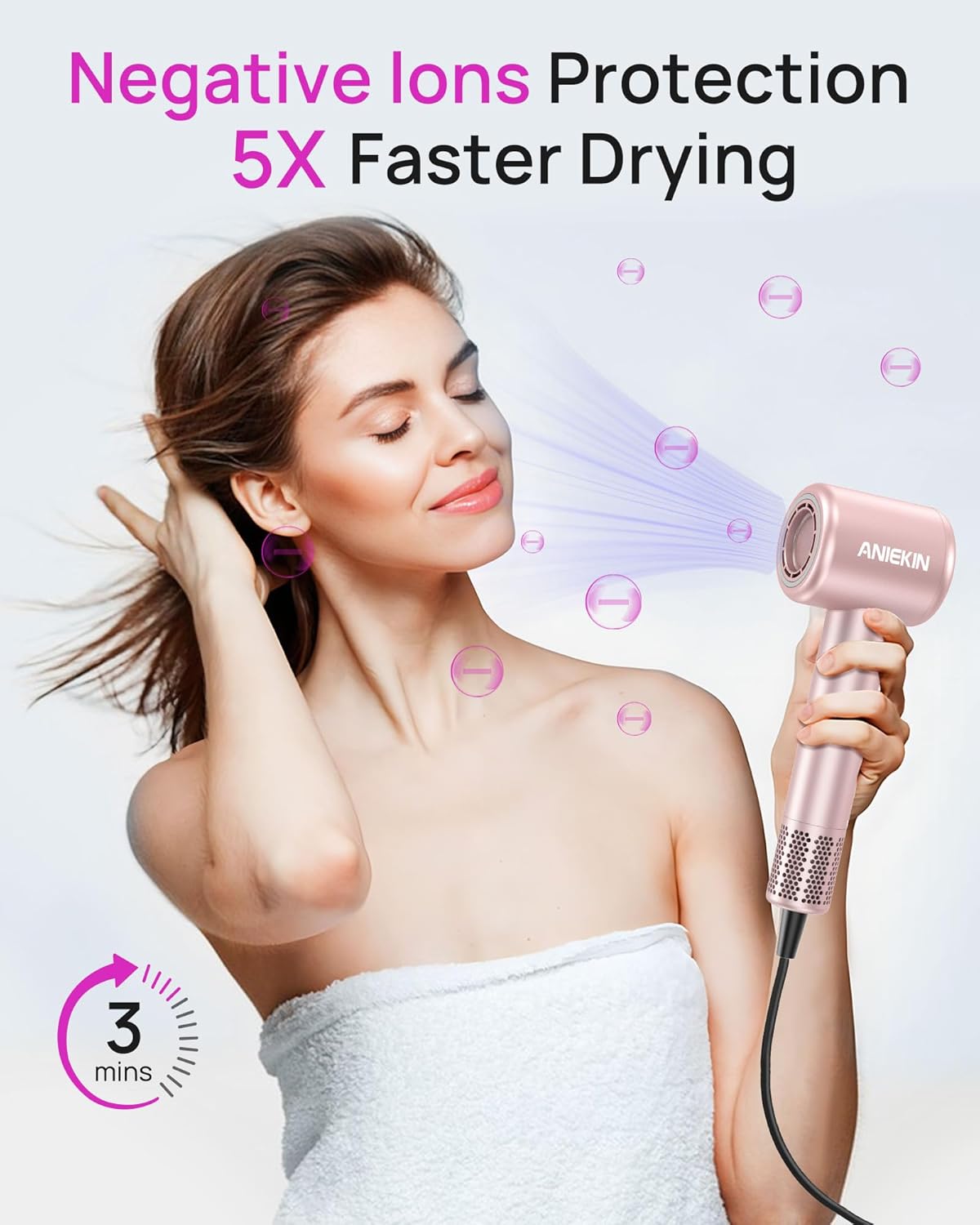 Hair Dryer, High-Speed Ionic Low Noise Blow Dryer with Brushless Motor for Fast Drying, Thermo-Control Quiet Compact Hair Blow Dryer with Magnetic Diffuser for Curly Hair for Home Travel Salon
