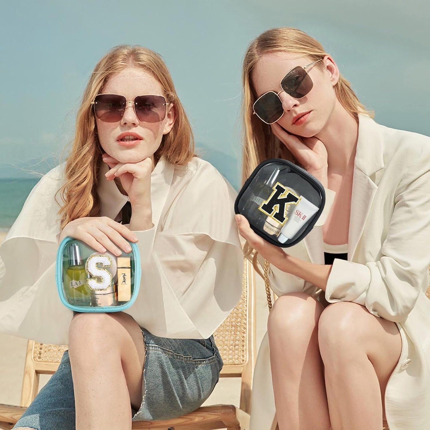 YOOLIFE Initial Makeup Bag Travel Toiletry Bag, Clear Makeup Bag Car Accessories For Women Clear Makeup Bags With Zipper Girlfriend Teacher 13 Year Old Girl Gifts Daughter Girl Gifts Mini Black H