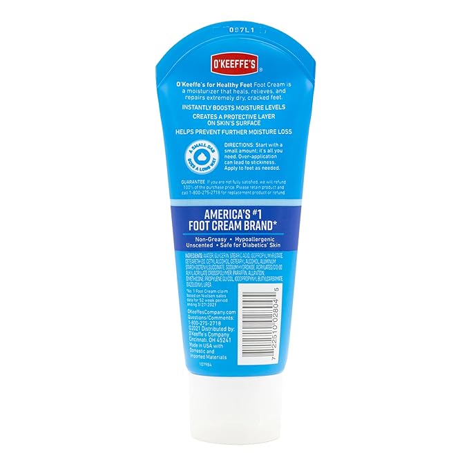 O'Keeffe's for Healthy Feet Foot Cream - 3 oz Tube (2 Pack) - Guaranteed Relief for Extremely Cracked, Dry Feet, Repairing Skincare, Instantly Boosts and Retains Moisture Levels