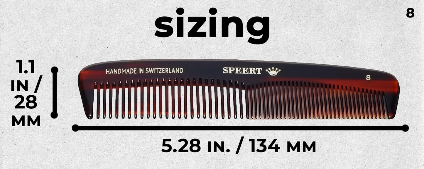 #8 Handmade Wide Narrow Tooth Comb Tortoise Havana Acetate Thick Coarse Curly Thin Fine Straight Hair Detangling Parting Grooming Teasing Styling Hairdresser Barber Hairdressing Wet Dry Pocket