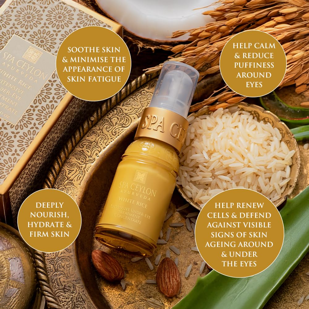 SPA CEYLON White Rice Intensive Under Eye Treatment Concentrate | Dark Circles Under Eye Treatment | Reduces Appearance of Wrinkles and Fine Lines | Hydrating | 20 ml