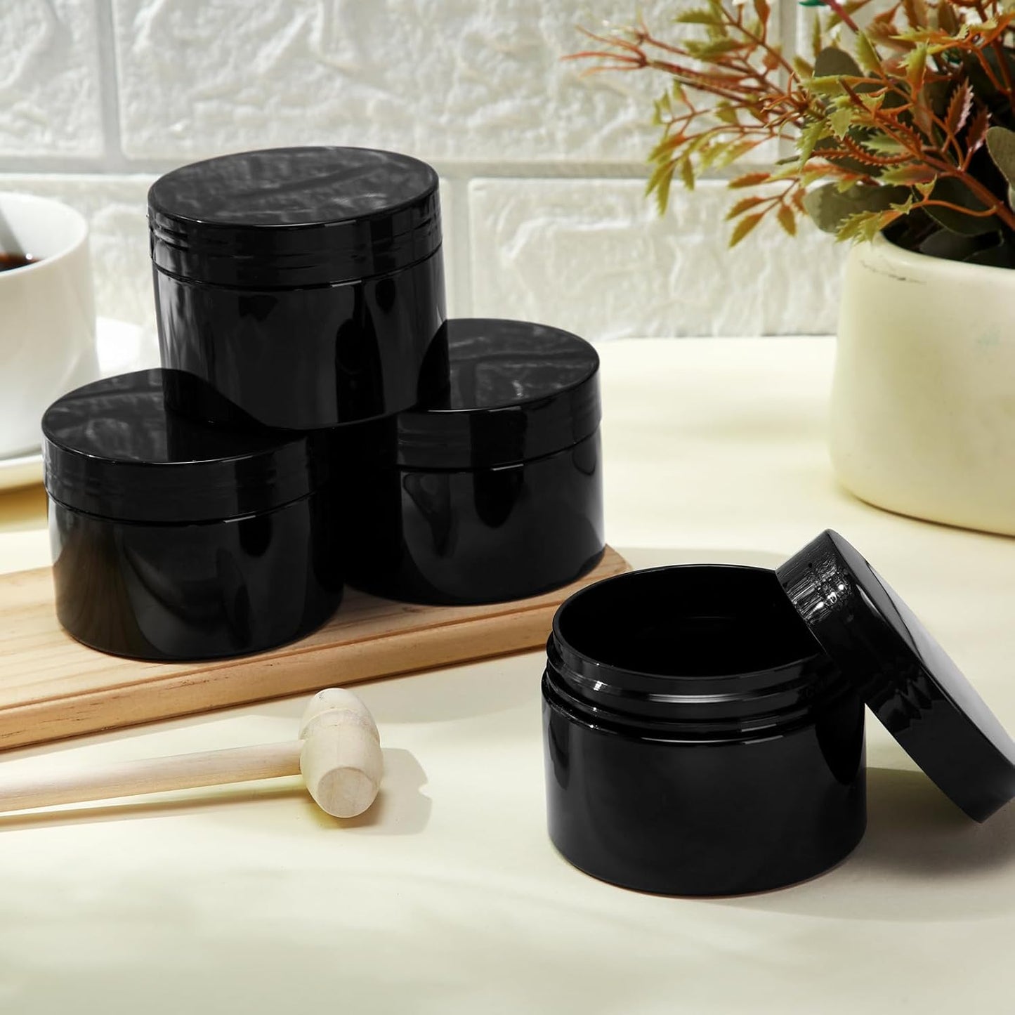 SATINIOR 12 Pack 6 oz Plastic Container Jars with Lids Round Clear Travel Cosmetic Container Slime Jar for Toiletries, Lotion, Cream, Ointment, Makeup, Rhinestone, Sample, Kitchen Storage(Pure Black)