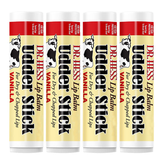 Dr. Hess Original Udder Stick SPF Lip Balm, Soothing Moisturizer Sun Screen Balm for Dry Lips with Jojoba, Beeswax & Shea Butter, Total Lip Care, Hydration & Repair, Vanilla Flavor, 4 Pack