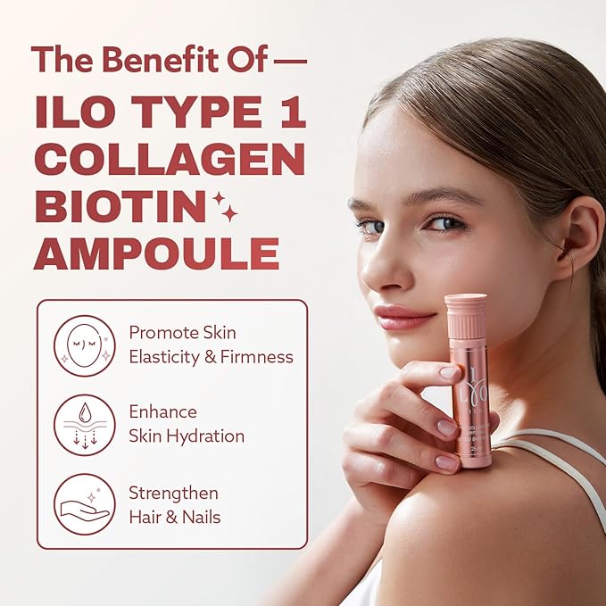 ILO Liquid Collagen Drink – 3,000mg Type 1 Marine Collagen with Biotin & Ceramide | Skin Glow & Hydration | Orange Flavor | 14 Bottles – Korean Beauty Supplement