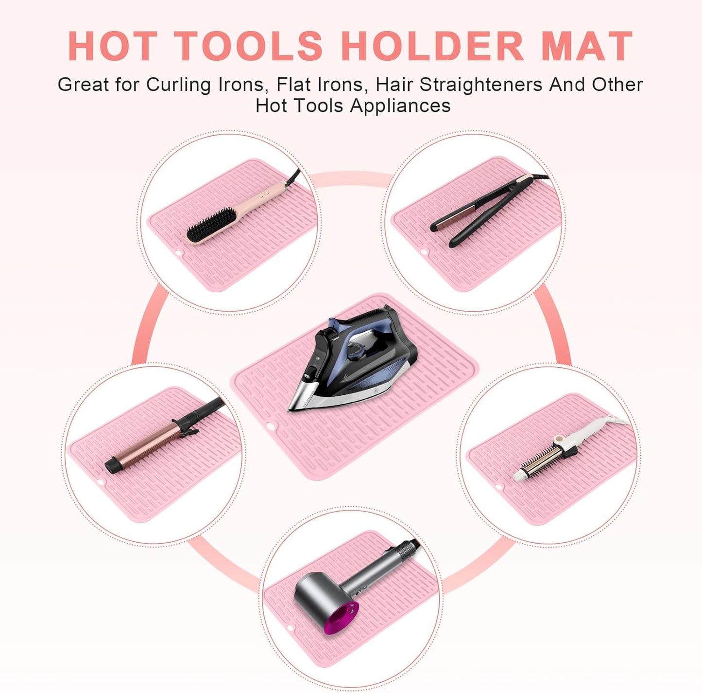 Oversize Silicone Heat Resistant Mat for Curling Irons, Flat Irons, Hair Straighteners and Hot Hair Styling Tools, Portable Hot Tools Sleeve Pad for Travel Vanity Salon(14.2" x 11.0")