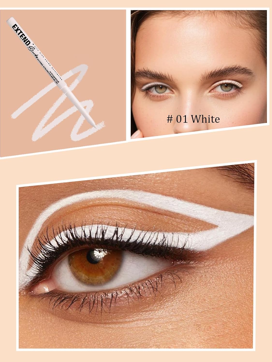 White Gel Glitter Eyeliner Pencil, Metallic Waterproof Smudge-Proof Creamy Retractable Smooth Eye Liner pencil, Hypoallergenic Long Lasting Eyeliner Brightener Pen Crayon Eye Makeup Gift for Women#01