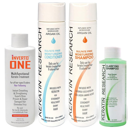 INVERTO ONE Formaldehyde-Free Brazilian Keratin Blowout Treatment for Instant Hair Straightening - Professional Complex (Large Set)