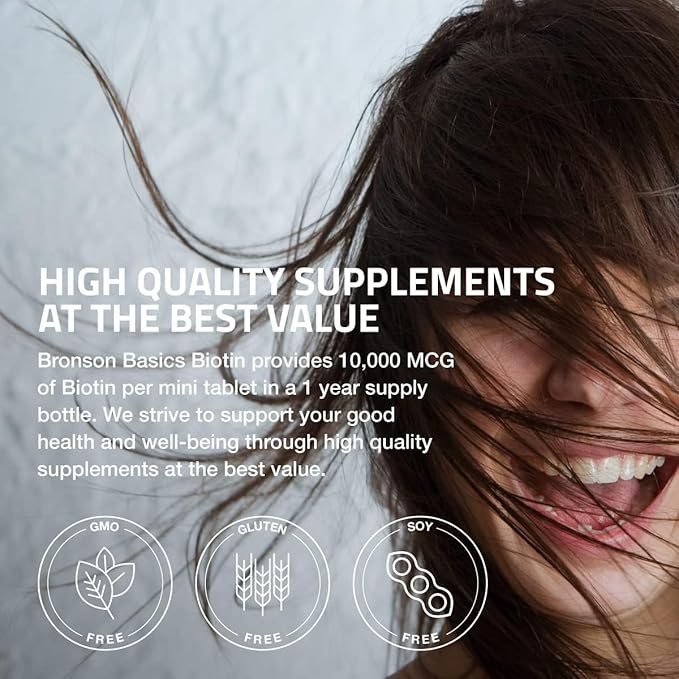 Bronson Biotin 10,000 MCG Supports Healthy Hair, Skin & Nails & Energy Production - High Potency Beauty Support - Non-GMO, 150 Vegetarian Tablets