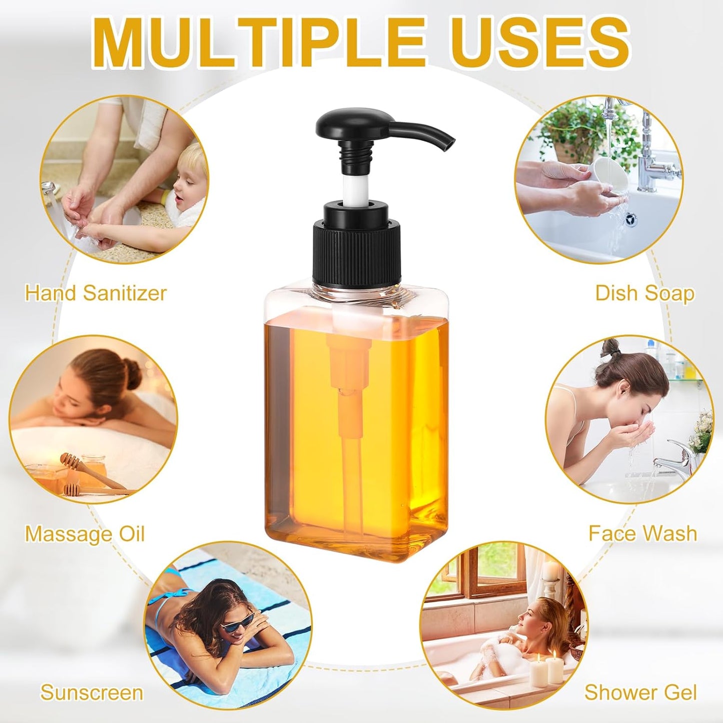 Domensi 24 Pcs 100ml /3.4 oz Pump Bottle Mini Travel Bottles Small Dispenser Containers Plastic Pump Lotion Dispenser Empty Square Travel Size Containers Toiletries (Black)