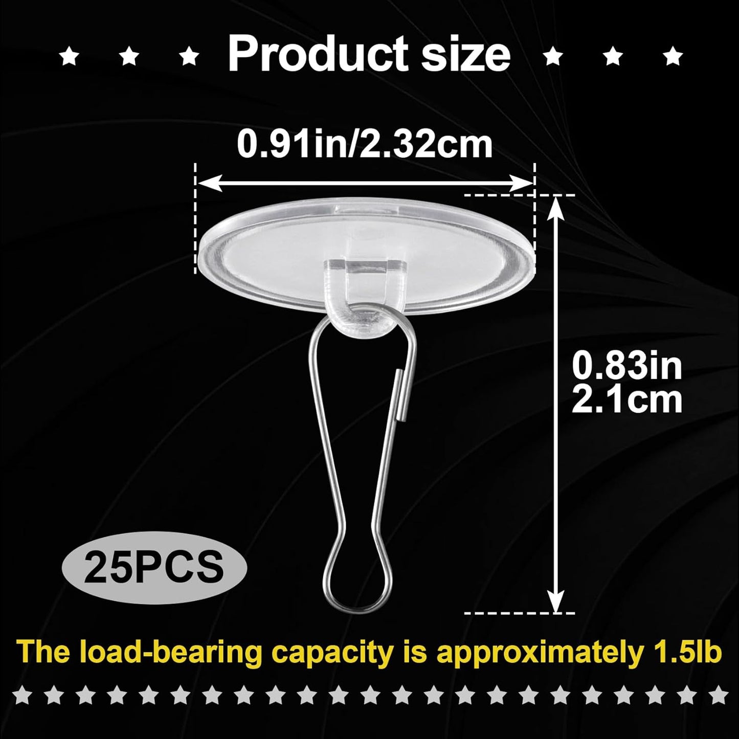 25 Pack Self-Adhesive Ceiling Hooks for Hanging, Small Sticky Ceiling Discs with Metal Hook, Removable Transparent Wall Hanger for Christams Wedding Birthday Party Decorations