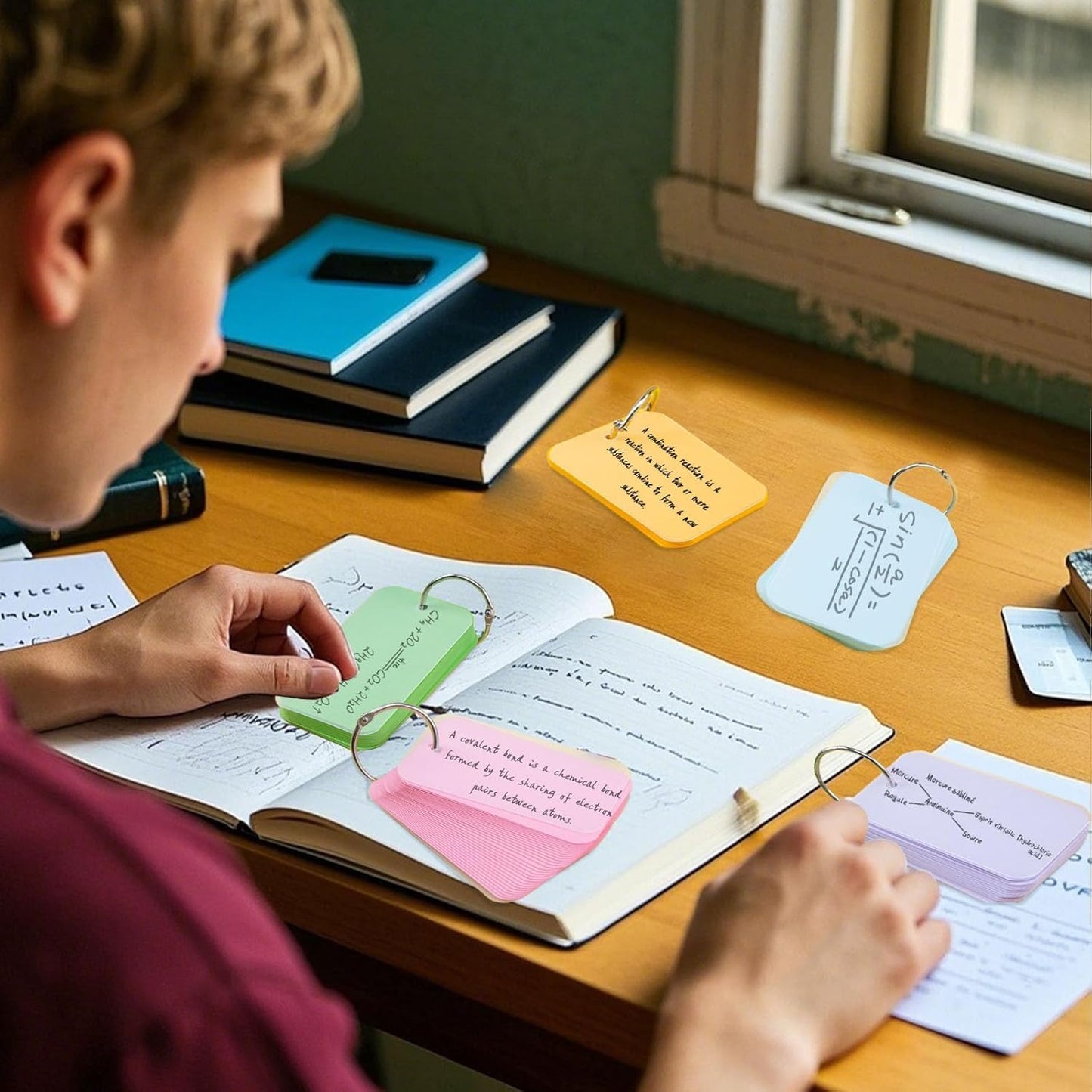 Koogel 250PCS Colored Index Cards with Rings, Flash Cards for Studying, 2.2 x 3.5 Inch Portable Notecard with Cover for School Vocabulary Words Memory Nursing Note Taking Classroom College Essentials