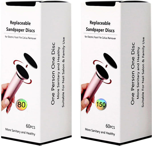 120pcs Replaceable Sandpaper Discs 80 Grit 150 Grit, Thick Self-Adhesive Replacement Sandpaper Refill Sanding Pads for Electric Foot Callus Remover Feet Sander (80 Grit +150 Grit)