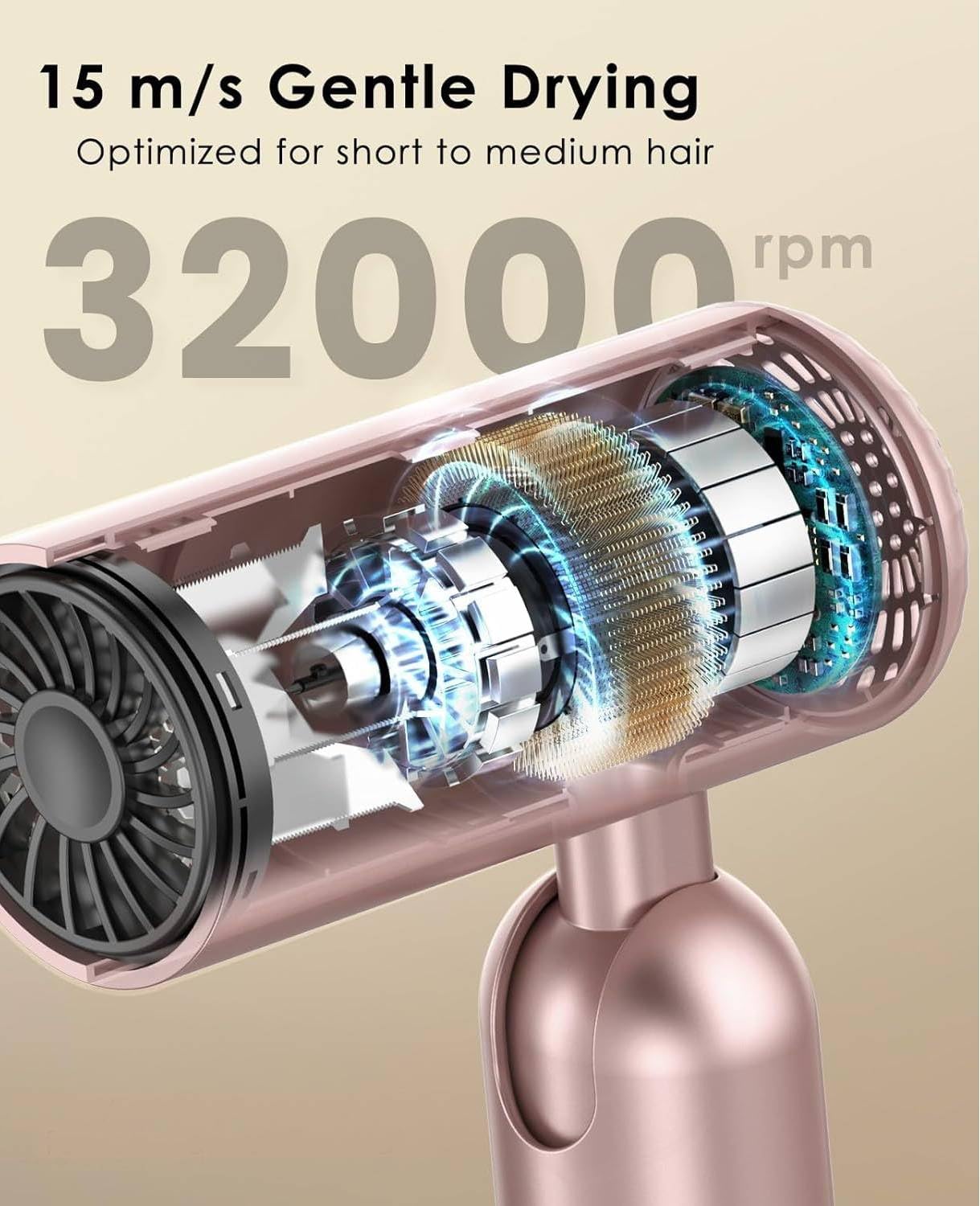 Travel Hair Dryer, Dual Voltage with Auto-Sensing, 1B Plasma Particles, 200times/s Temp Control, Portable Blow Dryer with Single-Sided Comb, Pink