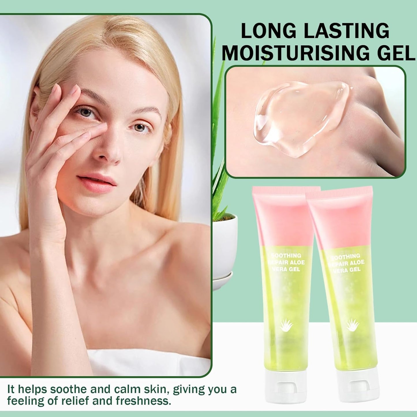 4PCS Moisturizing Gel for Face & Body,Non-sticky Gel After Sun Aloe Lotion Skin Care,Fast Absorbing Long Lasting Refreshing Hydrating Face Moisturizer for All Skin Types 02