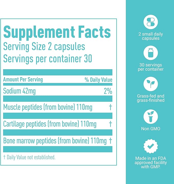 Bone and Joint Peptide Complex Powered by Hydropeptex Technology | Premium Blend of Grass-fed Bone Marrow, Muscle + Cartilage Peptides | Promotes Bone and Joint Health | 60 Capsules
