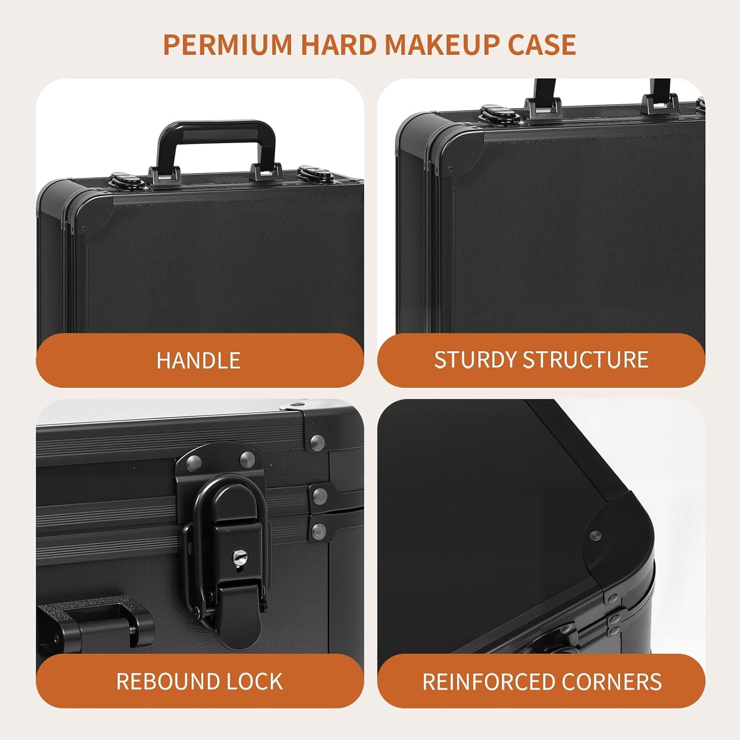 15"x11" Makeup Case with Lighted Mirror & Brush Holder - Waterproof Travel Organizer, Customizable Storage, Rechargeable LED Vanity for Women (black)