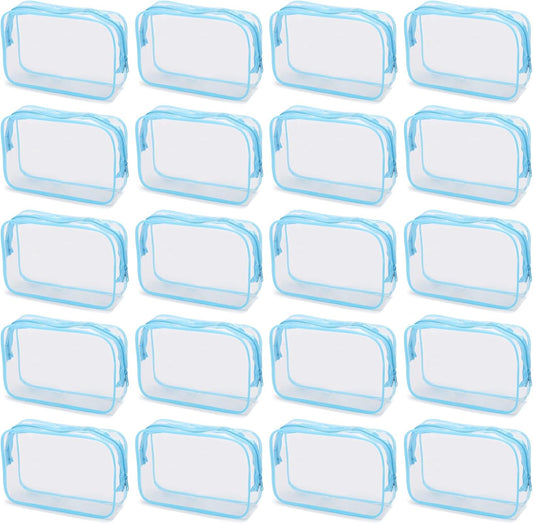 Tbestmax 40 Pack Clear Cosmetic Bags Makeup Bags Portable Waterproof Travel Toiletry Bags Organizer Blue, 7.5"x 4.8"x 2.3"