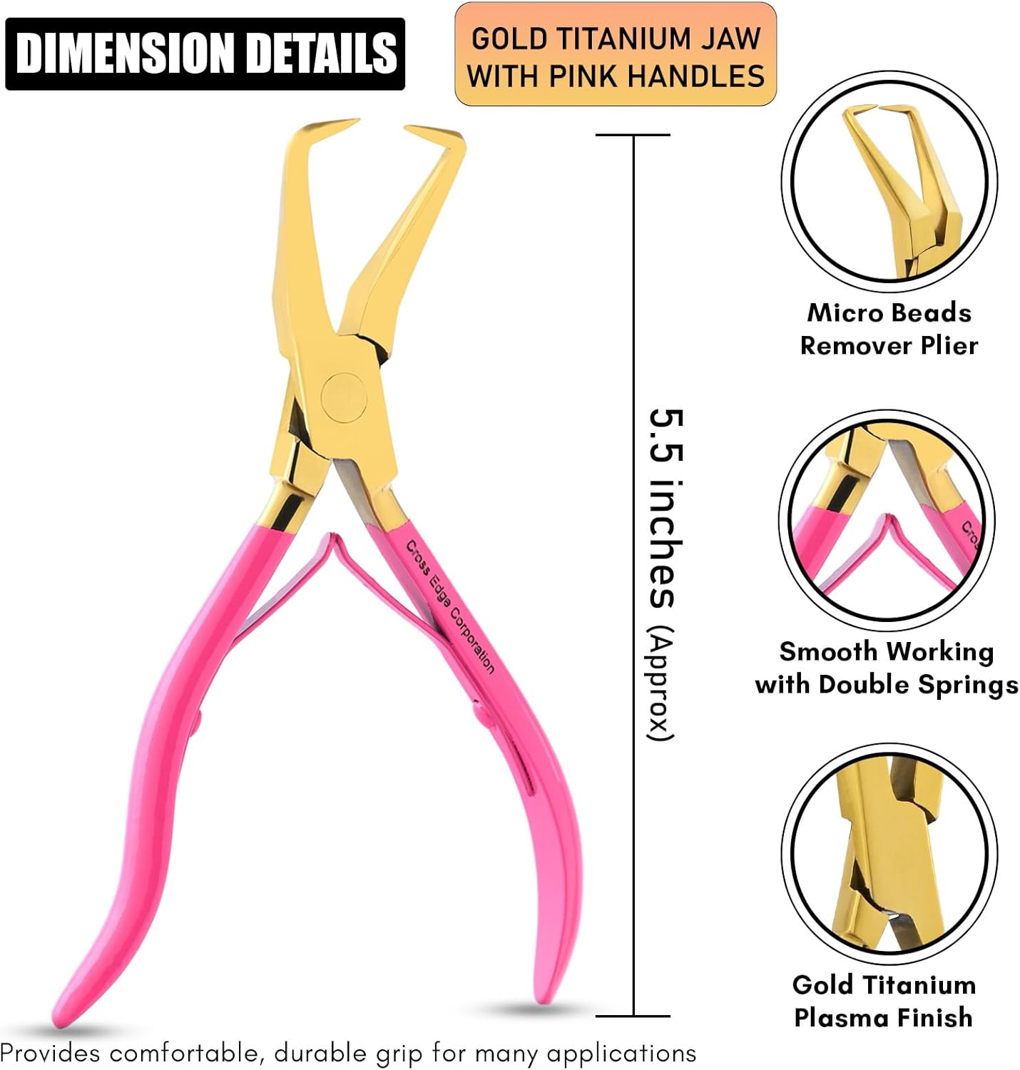 Hair Extension Pliers Compact Micro Beads & Tape in Hair Extension Remover Plier 5.5 Inch Stainless Steel microlink Beads Human Hair Extensions Tools (Gold)