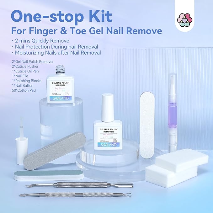 Saviland Gel Nail Polish Remover Kit and Cuticle Oil Vitamin E