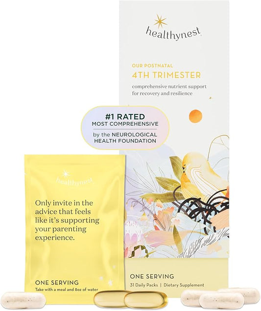 HealthyNest Postnatal & 4th Trimester Prenatal Vitamin | Made with Methylated Folate, Choline, DHA, Iron | 31 Day Supply