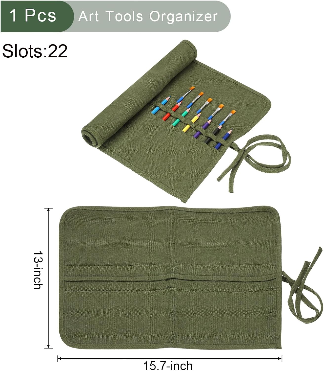 YOKIVE Color Pencil Organizer, Painting Brush Holder Artist Roll Art Craft Supplies Bag for Marker Outdoor Travel Organizing, 22 Slots, Green