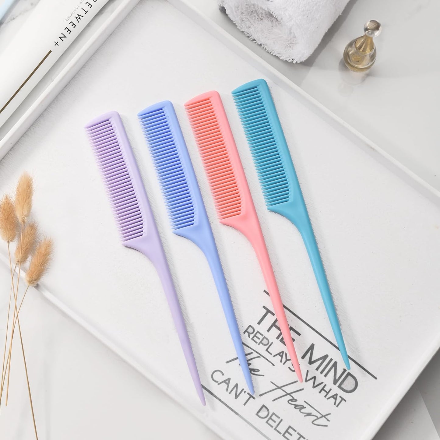 4 Pcs Rattail Combs for Women -Fine Tooth Styling Comb with Ergonomic Handle, Anti-Static Heat-Resistant Professional Hair Parting Tools for Smooth Detangling, Updos & Salon-Perfect Hairstyles.