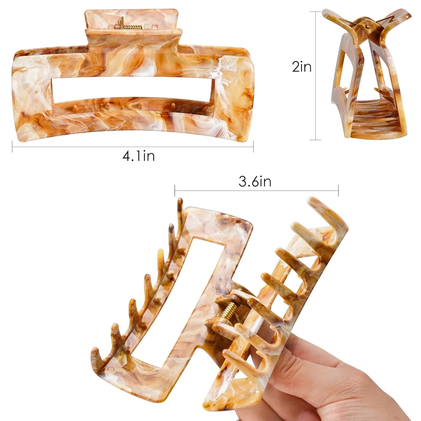 3Pcs Hair Claw Clips for Women, 4.1 Inch Non slip Claw Clip, Reference Ink Painting Design, Ideal for Home Party and Work Styling, Hair Accessories for Girls Gift (Brown and Green and Purple)